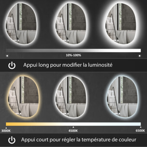Miroir LED salle de bain réglable 27W - miroir organique 80 x 60 cm - anti-buée tactile - verre trempé