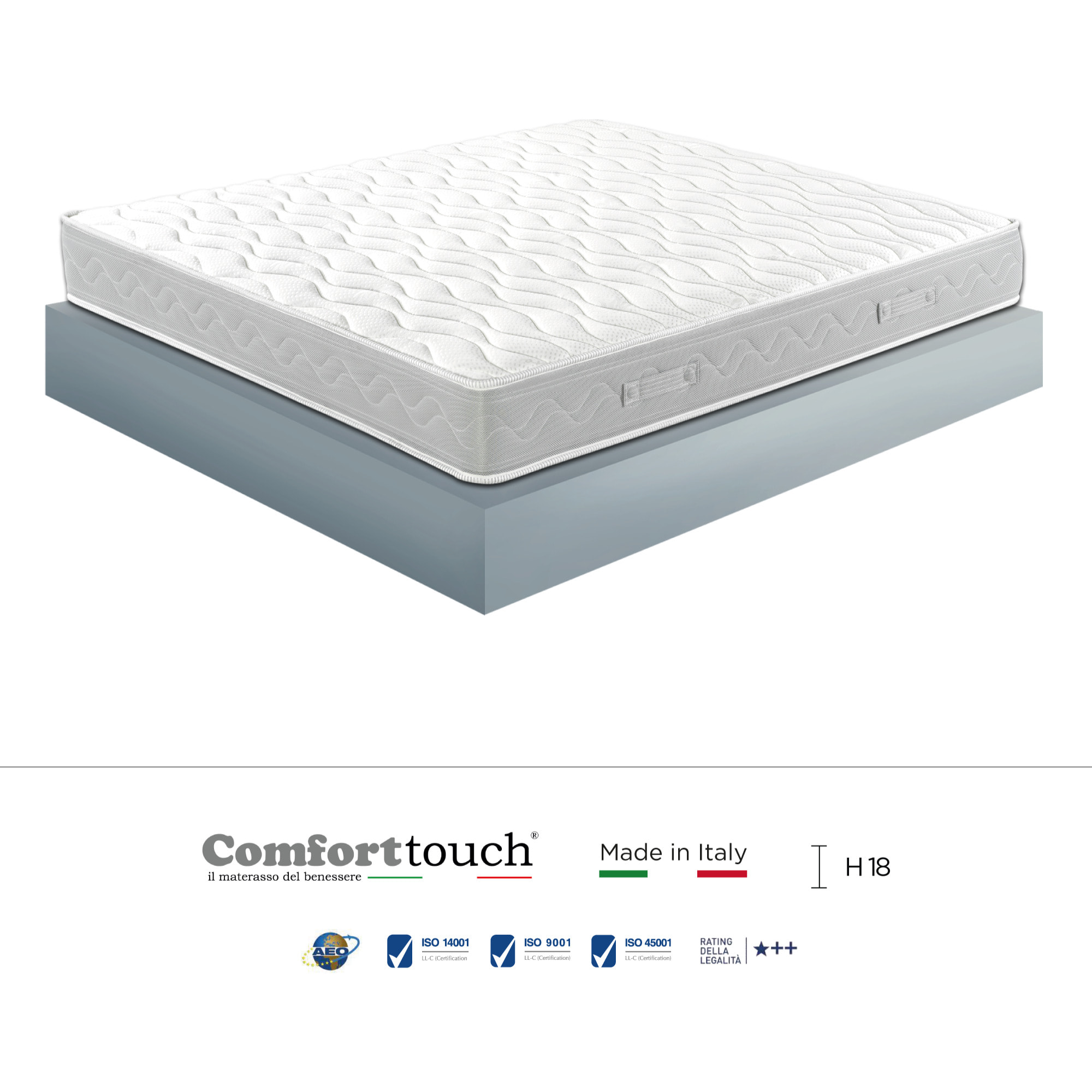 "Young" H18 cm 180x200 coppia guanciali Memory OMAGGIO 1cm memory foam