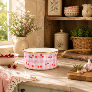 Casserole 18cm en acier émaillé avec motif cerise - tous feux VICHY