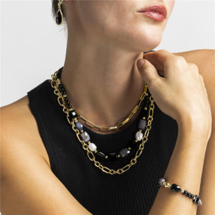 Pulsera con Resina Negra acabado oro 18k