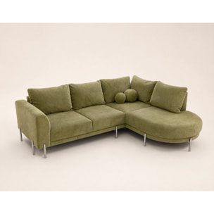 Gabin - Canapé d'angle droit 5 places en velours texturé - Vert Kaki