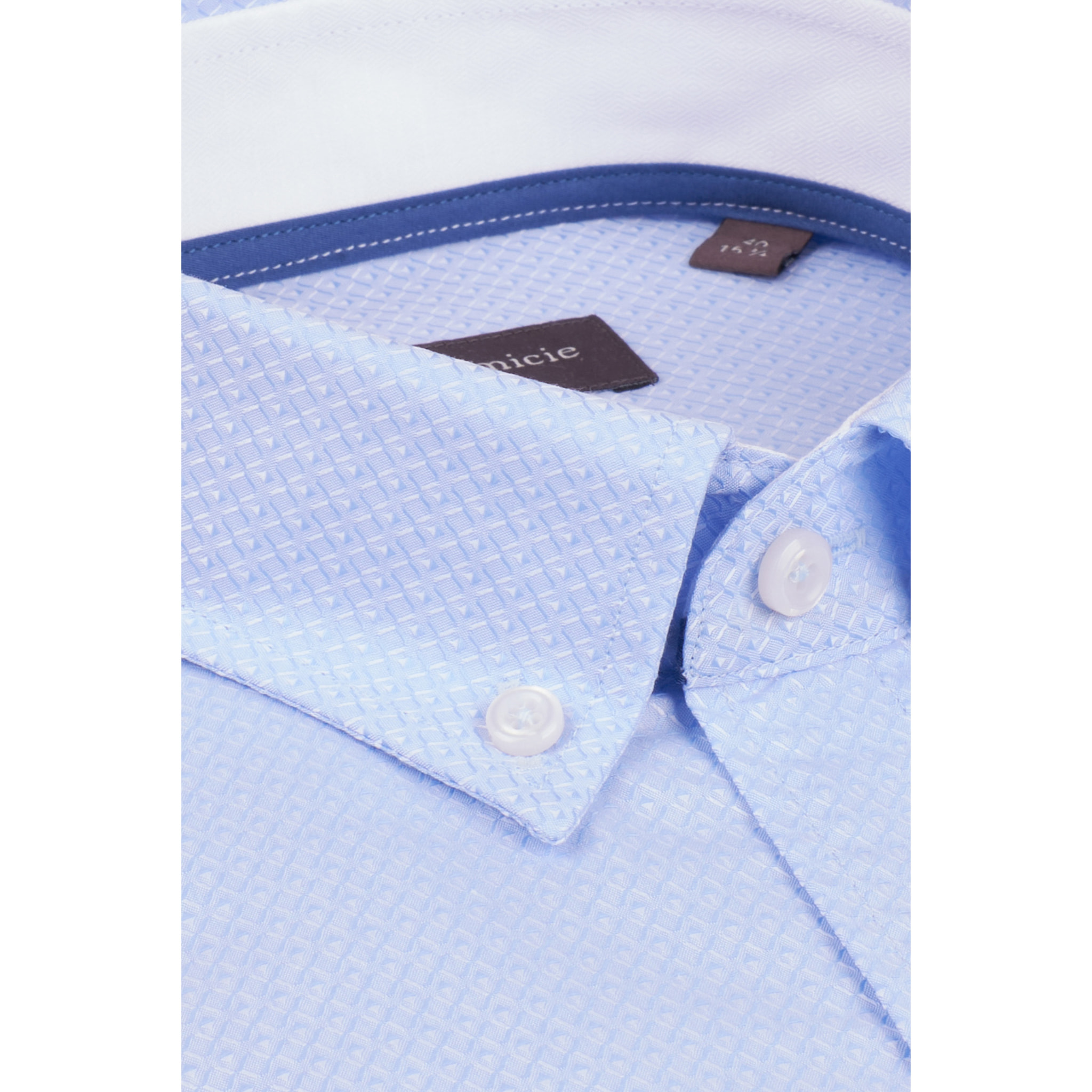 camicia uomo 1 bottone button down slim Jacquard Fantasia Celeste/Celeste