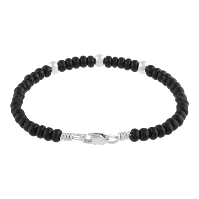 Pulsera plata de ley 925 Gran Dálmata cristal negro