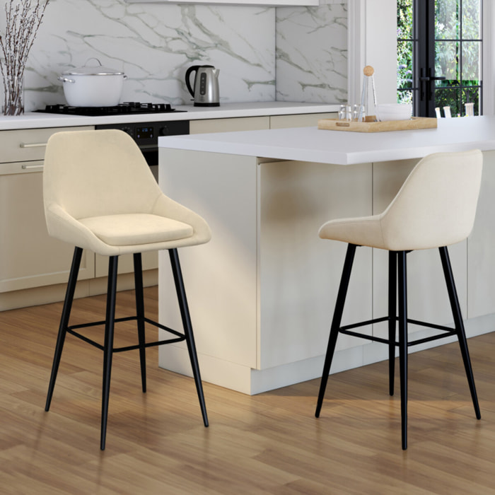 Tabourets de bar Olivia assise velours et pieds métal - Crème