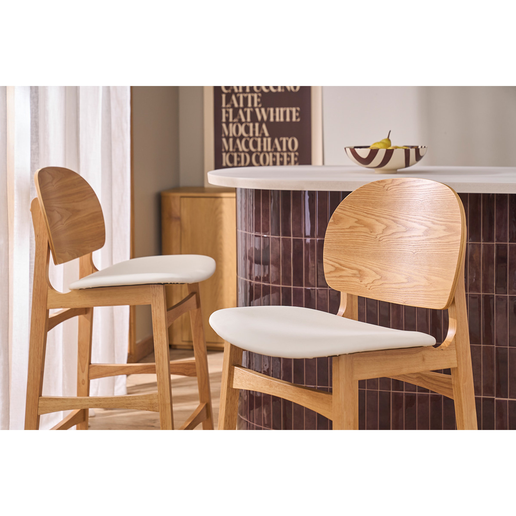 Tabourets scandinaves en bois clair frêne et blanc H68 cm (lot de 2) ELTON