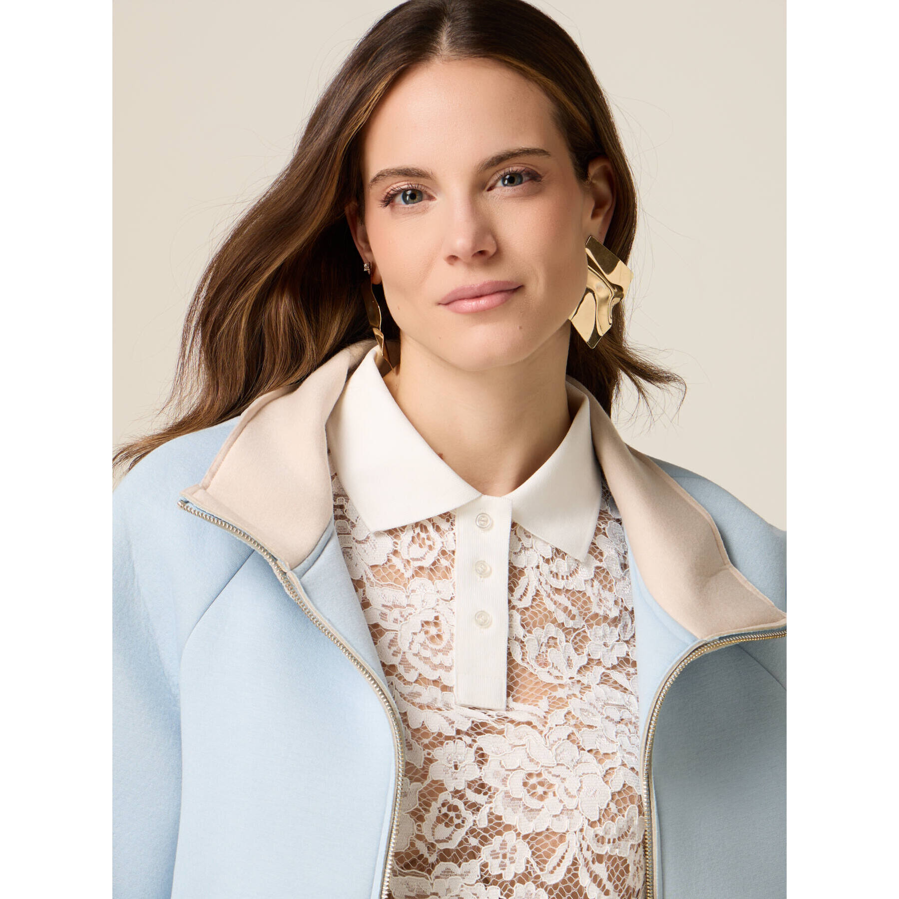 Oltre - Abrigo corto en scuba con partes acolchadas - Light - blue