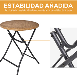 Conjunto de Mesa y 2 Sillas Plegables Ratán para Jardín Exterior Acero Φ60x71 cm