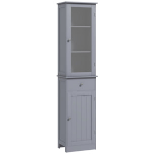 Meuble colonne de salle de bain placard porte acrylique 2 étagères placard porte 1 étagère tiroir MDF gris