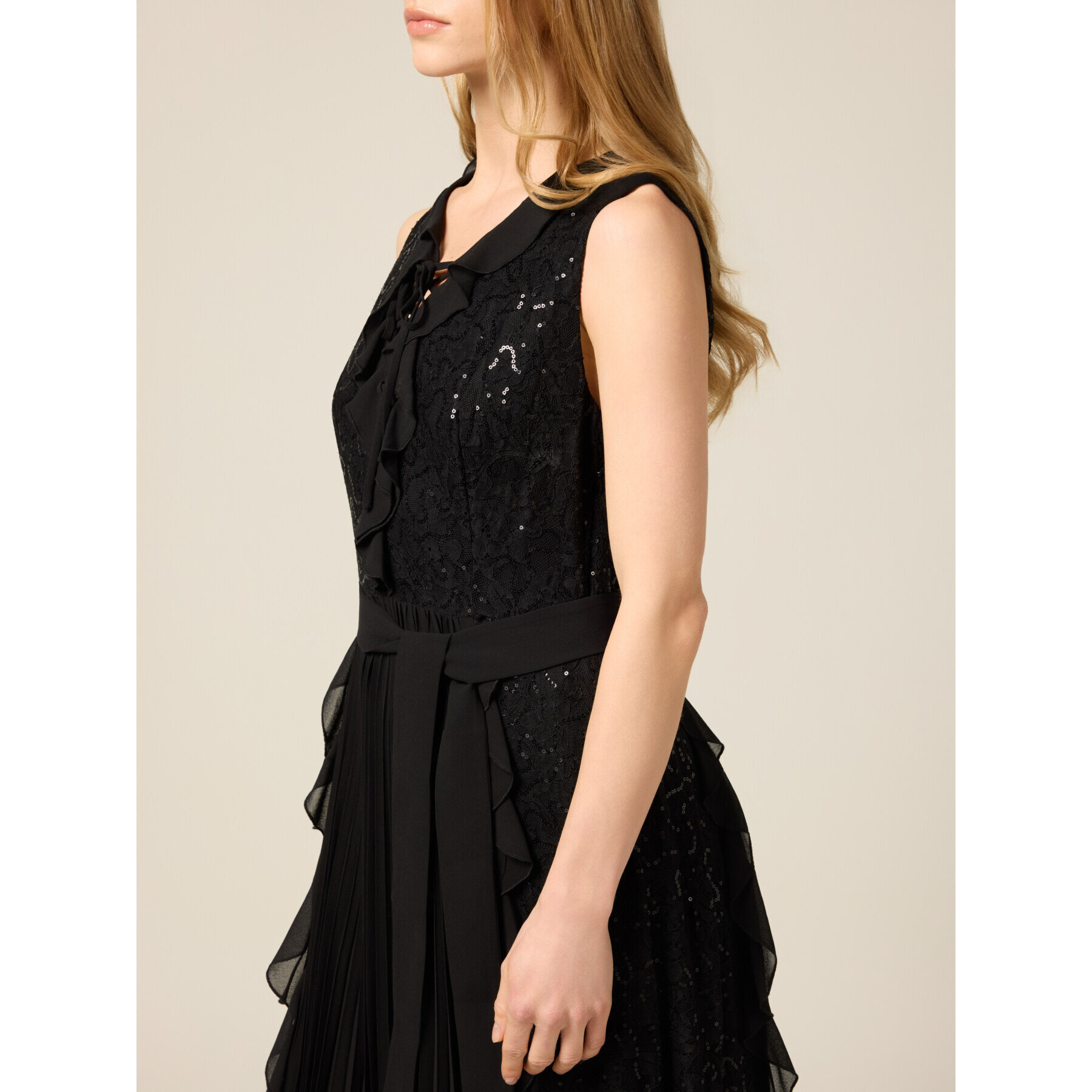 Oltre - Vestido midi con volantes y lentejuelas - Negro