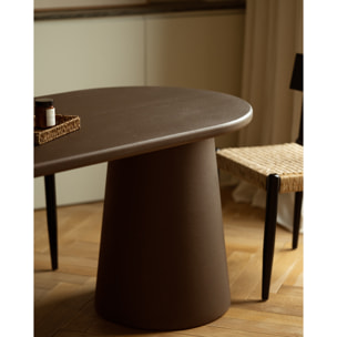 Table de salle à manger ovale en microciment ton marron en différentes tailles