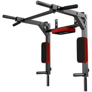 Barre de traction murale dip station 2 en 1 max. 200 Kg acier rouge noir