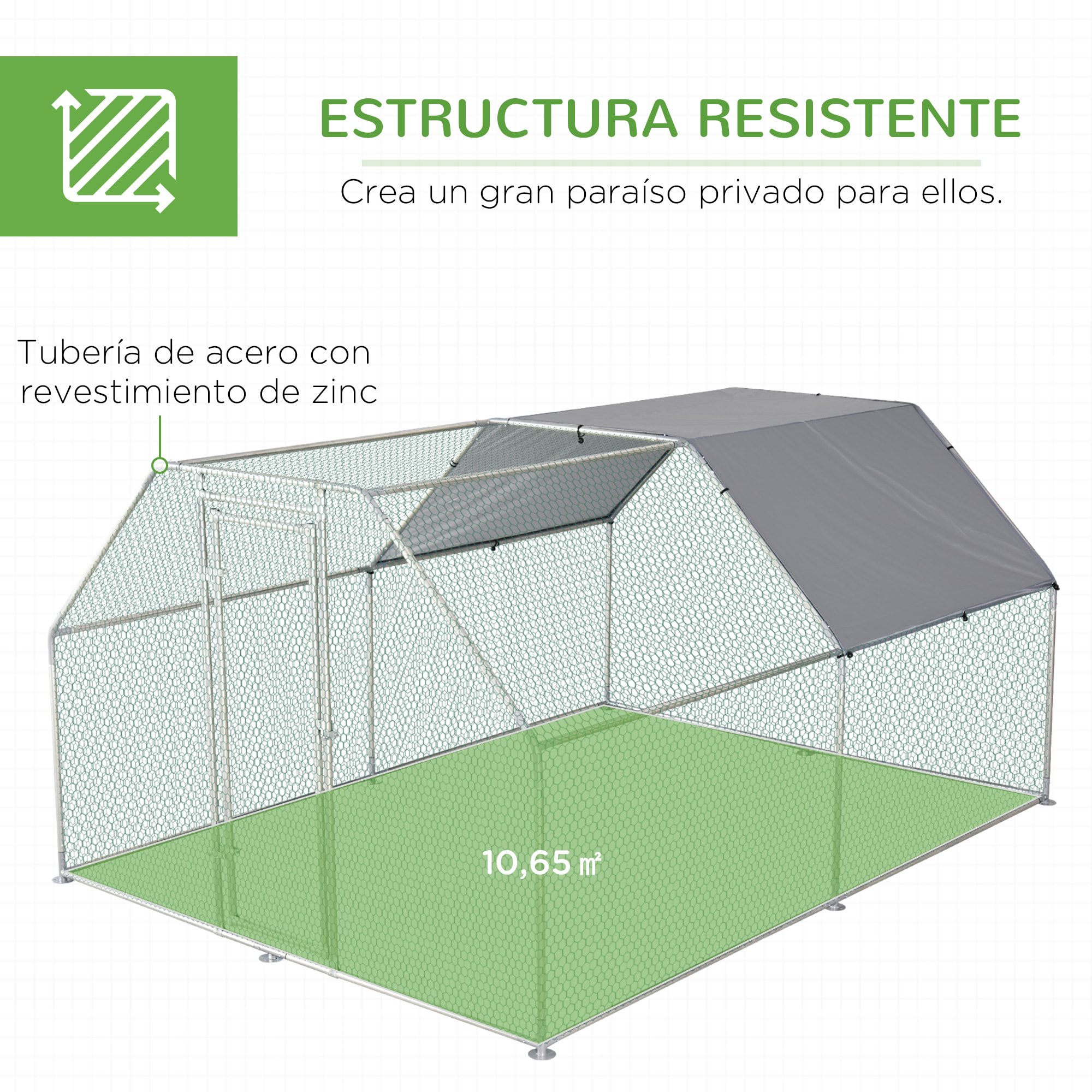 Gallinero de Metal Alambre Tela Oxford 2,8x3,8x1,95m Plata