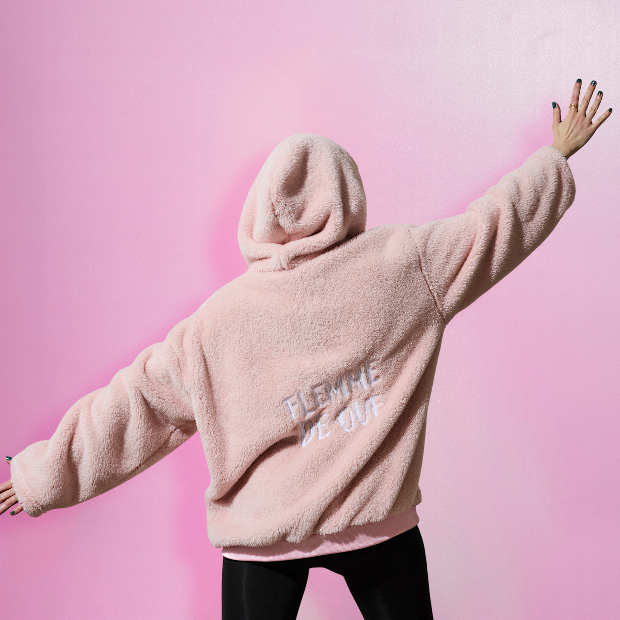 Sweat à Capuche - THE CONCEPT FACTORY - Flemme de Ouf - Rose et blanc