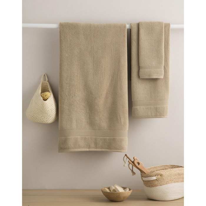 Set de 3 serviettes en coton organique 600 gr/m2 couleur Beige