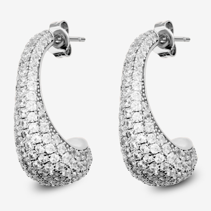 Orecchini a Lobo Graduati in Pavé di Cubic Zirconia placcati Rodio