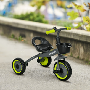 Tricycle enfant multi-équipé garde-boue sonnette panier pédales antidérapantes siège réglable avec dossier métal noir