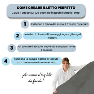 PARURE COPRIPIUMINO RASO CLOE, 100% Raso di Cotone, Made in Italy - FUMO