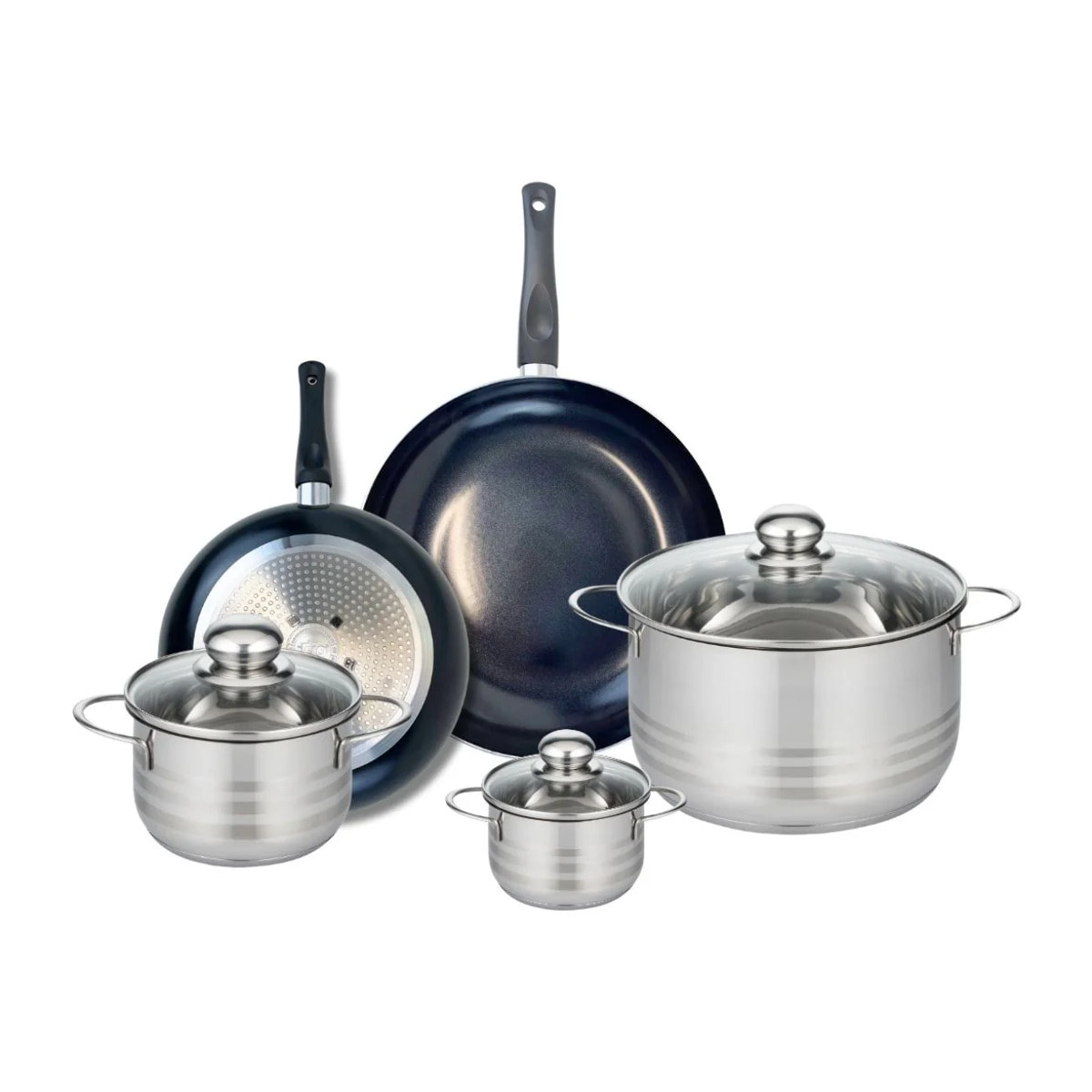 Ensemble de 2 Poêles de cuisson 24 et 28 cm et 3 faitouts 12, 16 et 24 cm Elo Prima Brillant