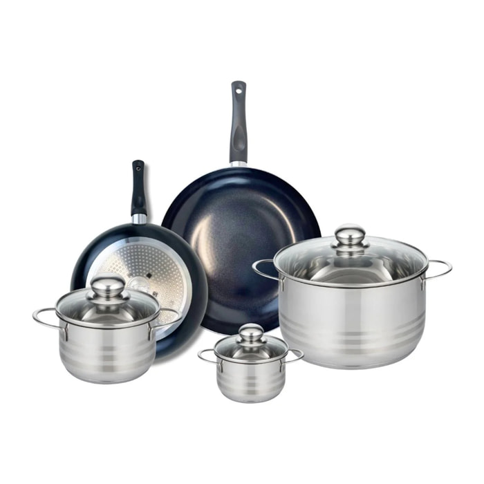 Ensemble de 2 Poêles de cuisson 24 et 28 cm et 3 faitouts 12, 16 et 24 cm Elo Prima Brillant