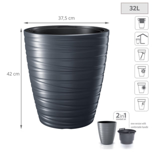 Maceta con deposito 32l maze de plastico en color antracita 37,5 (largo) x 37,5 (ancho) x 41,9 (alto) cm