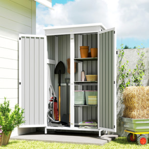 Caseta de Jardín de Madera y Acero 94x43x166 cm, Cobertizo Jardín Exterior, Armario para Herramientas con 2 Puertas, Estantes Ajustables y Techo Impermeable para Patio Terraza, Blanco y Negro