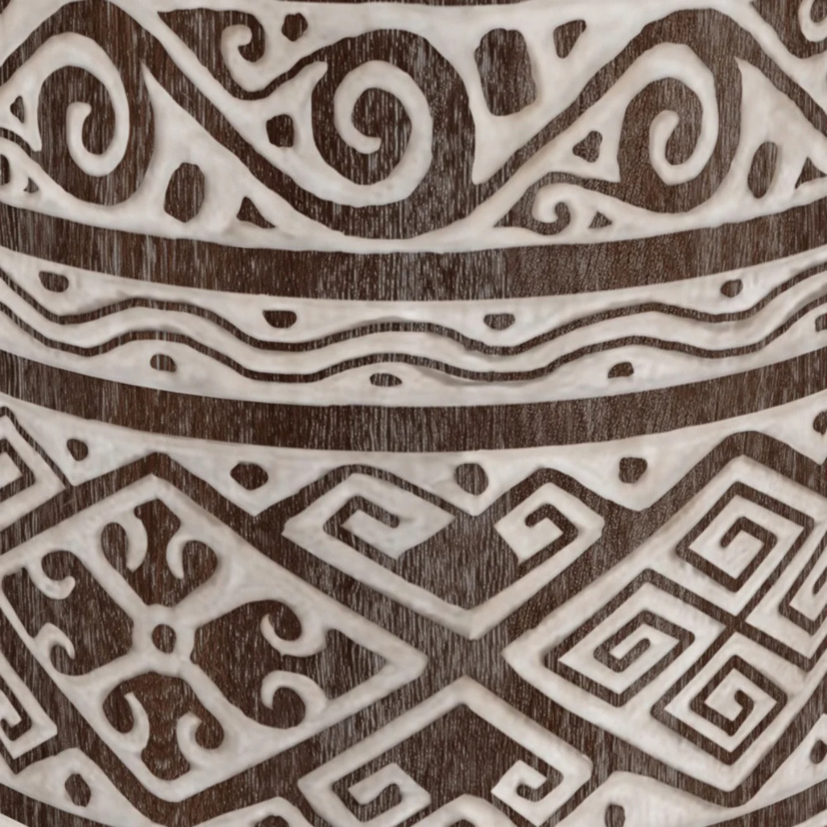 Pied de parasol en bois de suar et gravures blanches - Taga