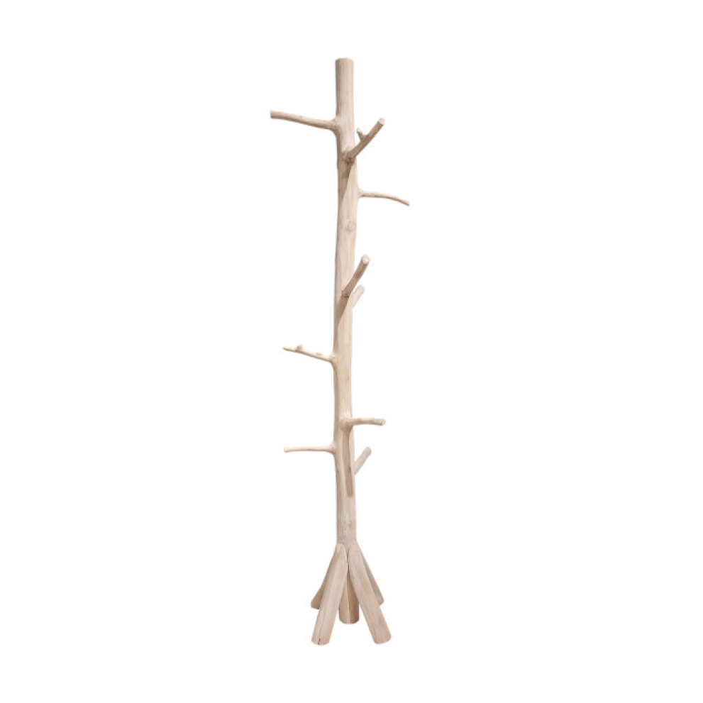 Porte manteau sur pied en bois de teck brut blanchi H.200cm - MISIO