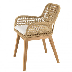 VALERIA - Lot de 2 fauteuils jardin teck rotin synthétique et coussin blanc