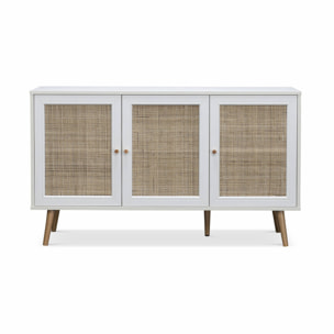 Buffet scandinave décor bois et cannage 3 portes 120cm BOHÈME