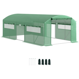 Invernadero de Exterior 6x3x2 m Invernadero de Túnel con 6 Ventanas de Malla Cubierta de PE Anti-UV y 3 Puertas Enrollables con Cremallera Invernadero para Jardín Patio Verde