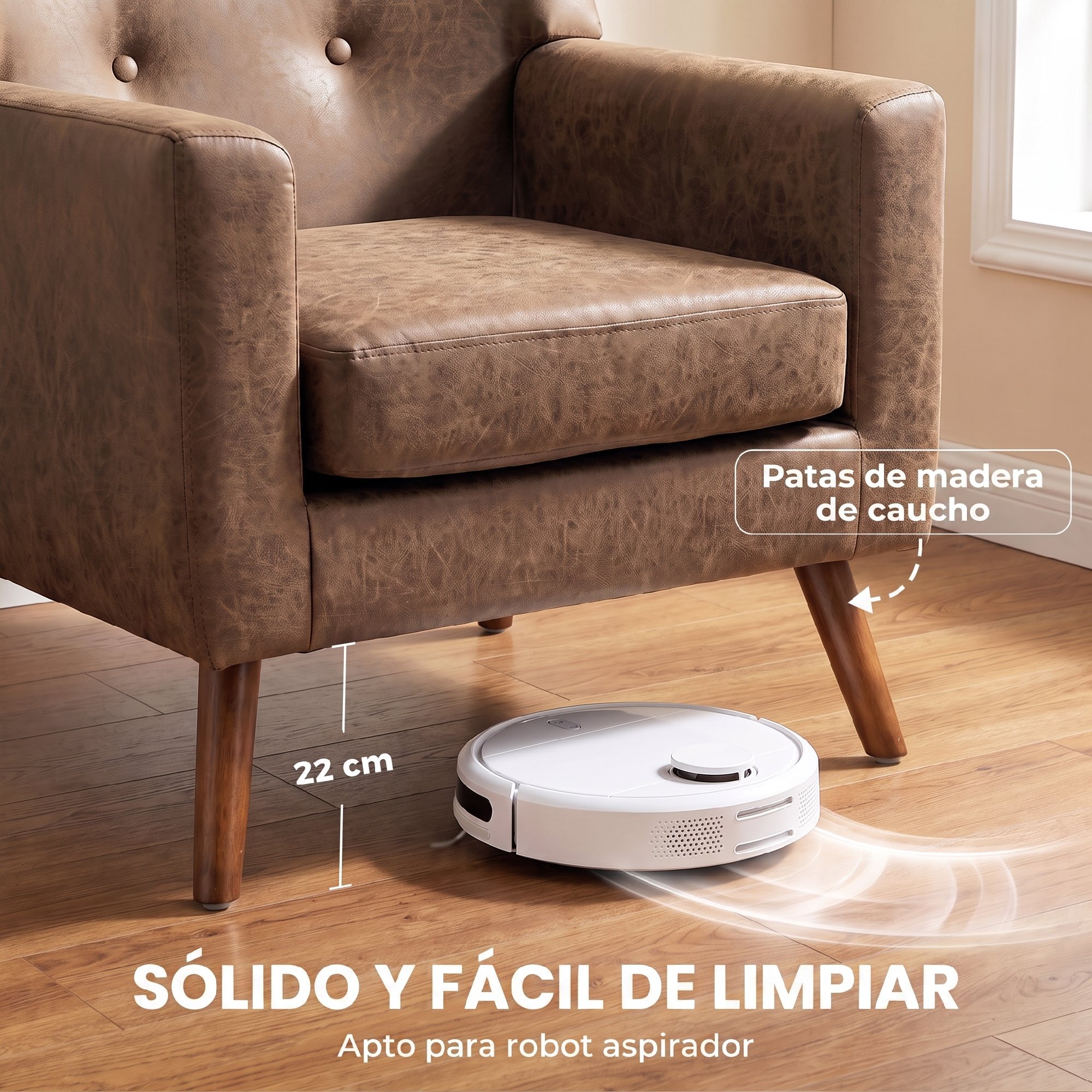 HOMCOM Sillón Relax, Sofá Individual, Tapizado en PU, Cojín de Asiento con Muelles, Respaldo Ancho Acolchado, Patas de Madera Maciza para Salón, Dormitorio y Oficina, 72x76x80 cm, Marrón