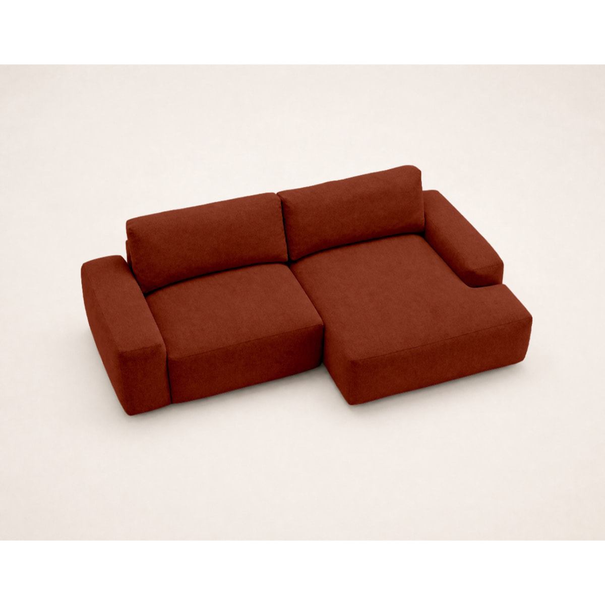 Tama - Canapé d'angle droit 4 places convertible avec coffre en tissu - Terracotta