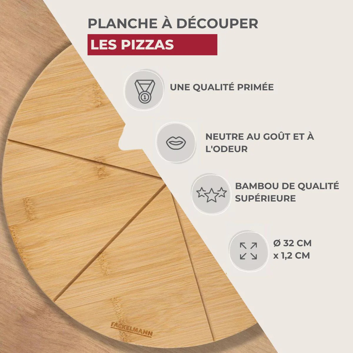 Planche à pizza avec rainures de coupe, Ø 32 cm