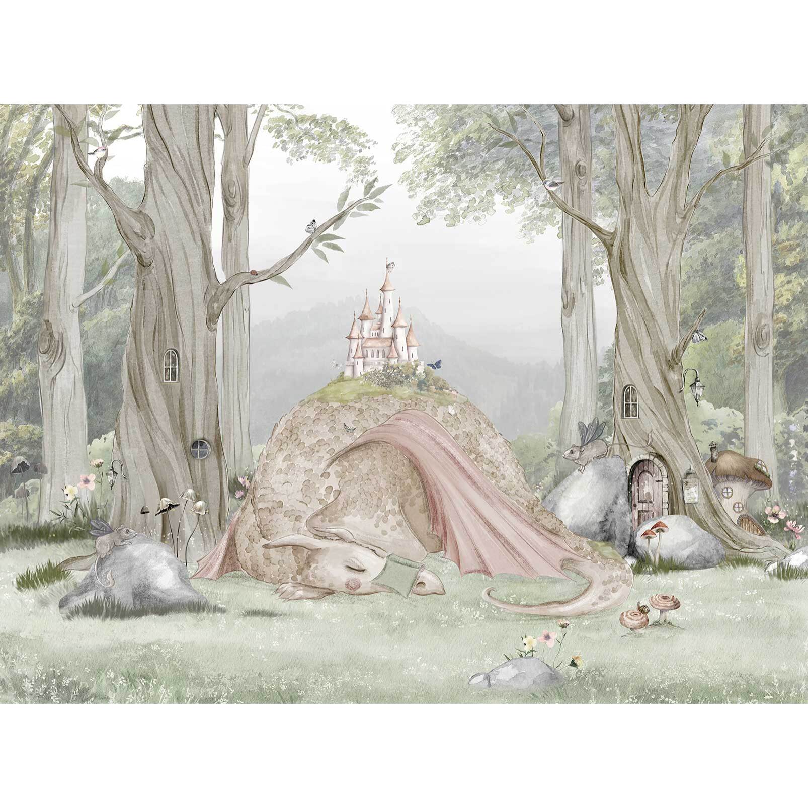 Papier peint chambre garçon La Forêt Enchantée du Dragon Intissé