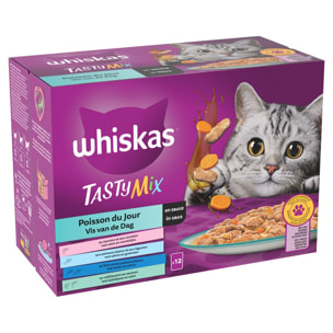 WHISKAS Tasty Mix 48 Sachets fraîcheur en sauce 4 variétés pour chat 85g (4x12)