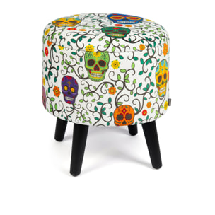 Pouf contenitore Excelsa Calavera in velluto e legno 38x38x45 cm multicolore