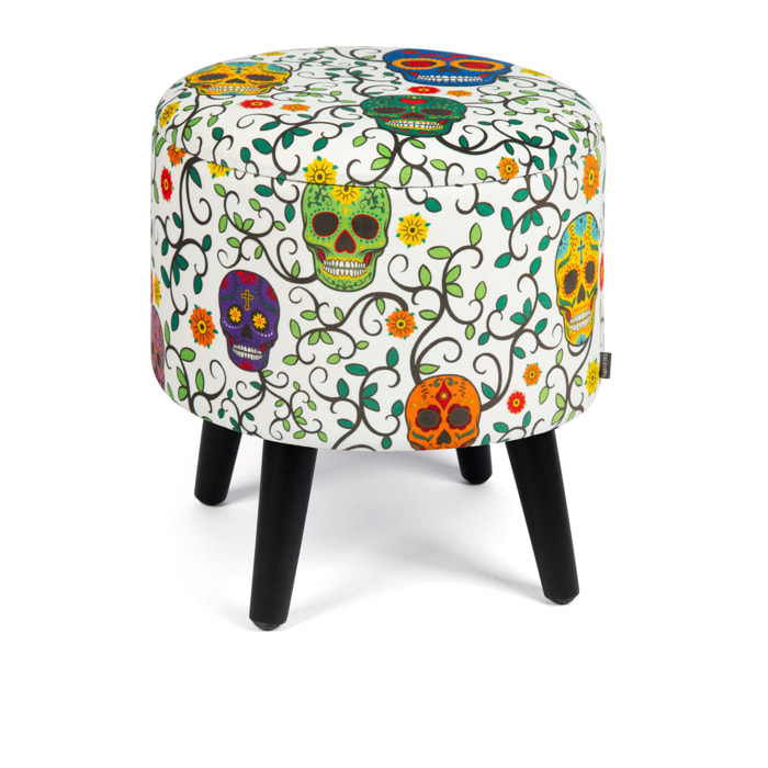 Pouf contenitore Excelsa Calavera in velluto e legno 38x38x45 cm multicolore