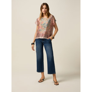 Oltre - Blusa in raso fantasia - Rosa