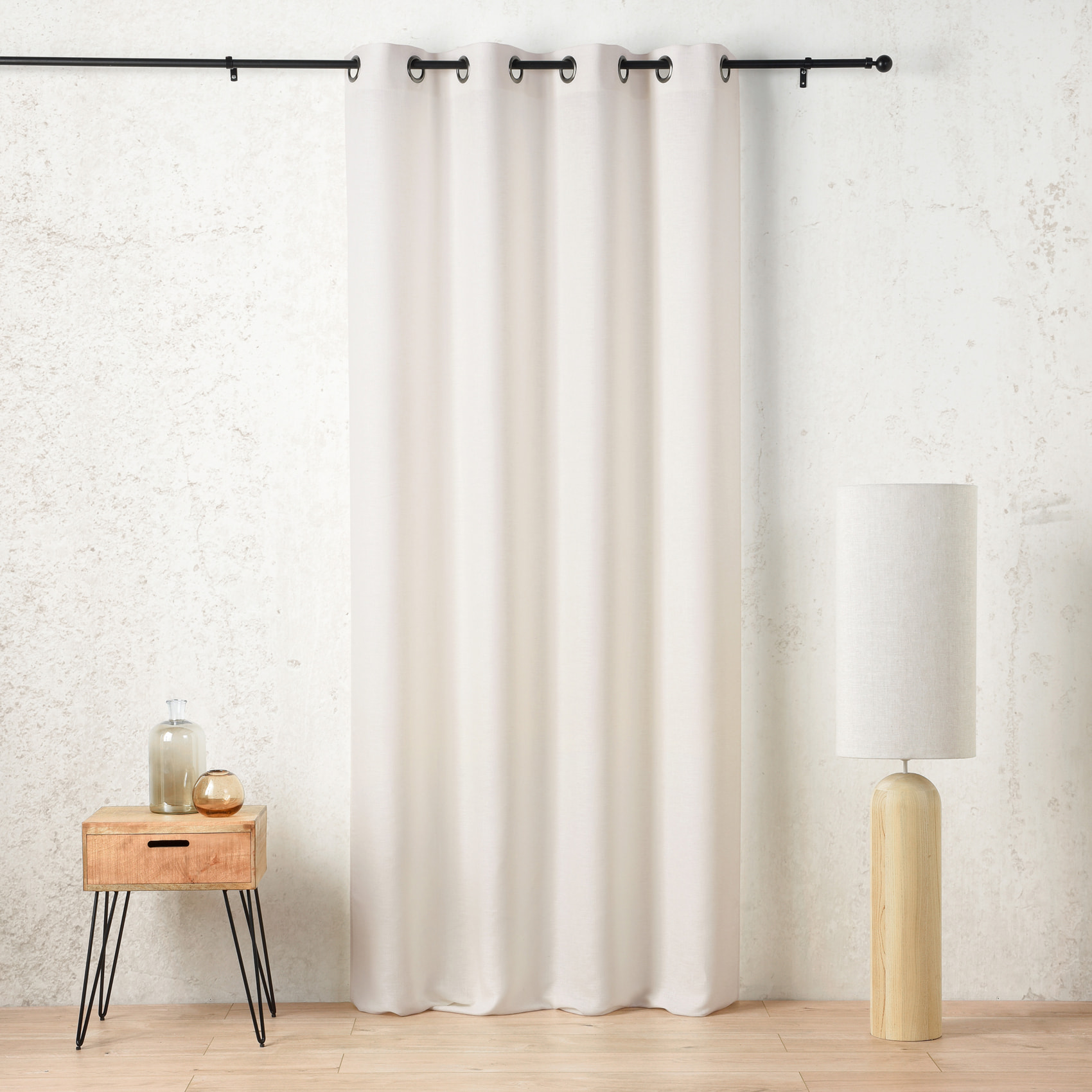 Rideau tamisant à œillets polylin satin - Blanc