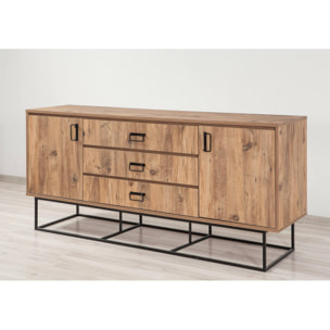 Credenza Dgramign, Buffet da soggiorno, Madia da salotto, Dispensa da cucina, 180x45h80 cm, Quercia e Nero