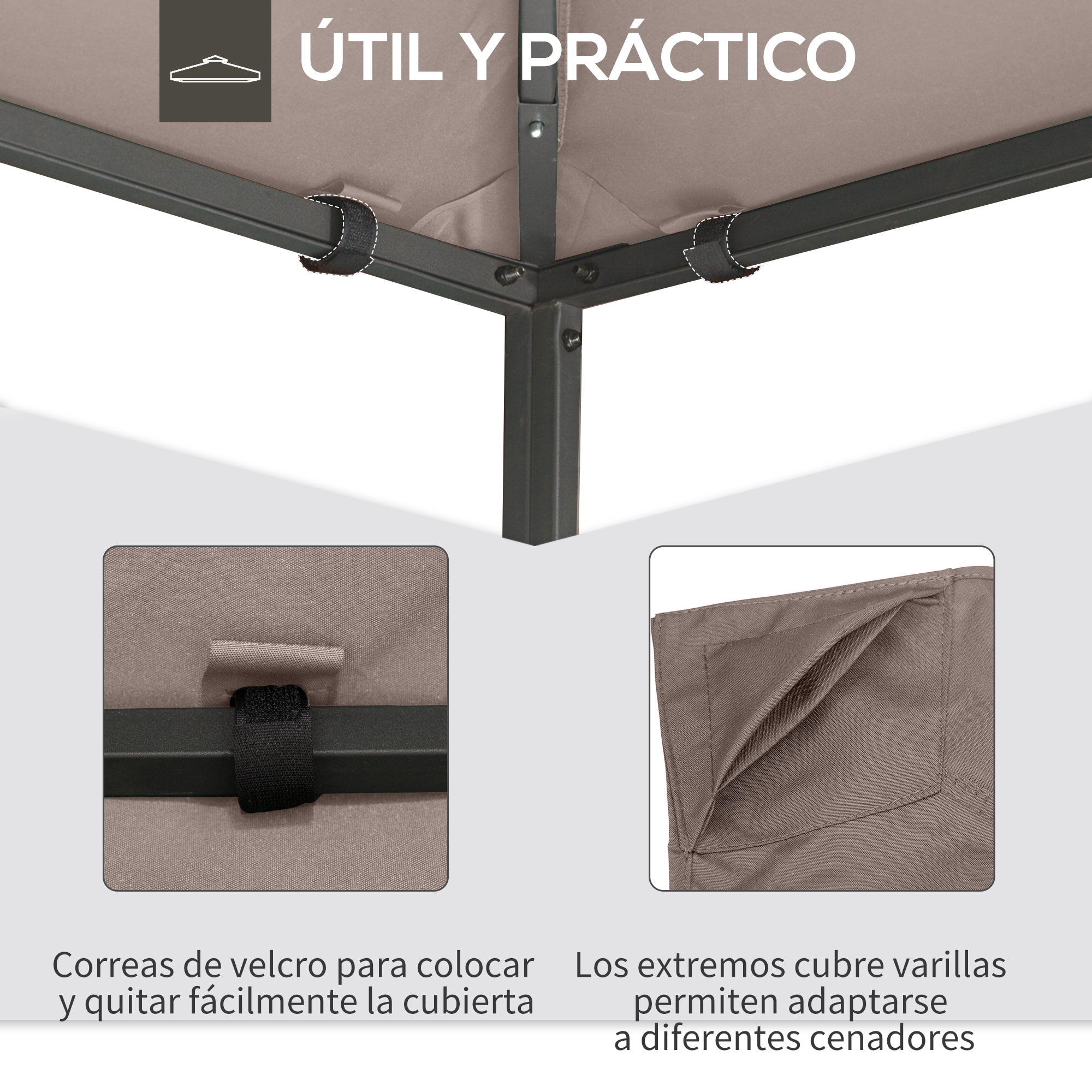 Techo de Repuesto 298x295 cm para Cenador de Jardín Cubierta de Repuesto de Gazebo Pabellón Exterior con 8 Orificios de Drenaje y Ventilación Beige