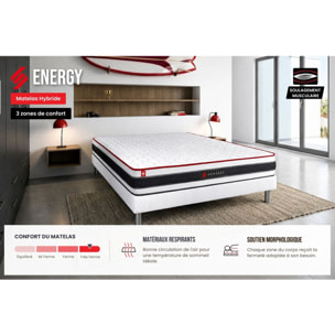 Ensemble - Matelas Ressorts ensachés et mémoire de forme 22cm d'épaisseur - 3 zones de confort - Confort ferme - Sommier tapissier monobloc - 2 places