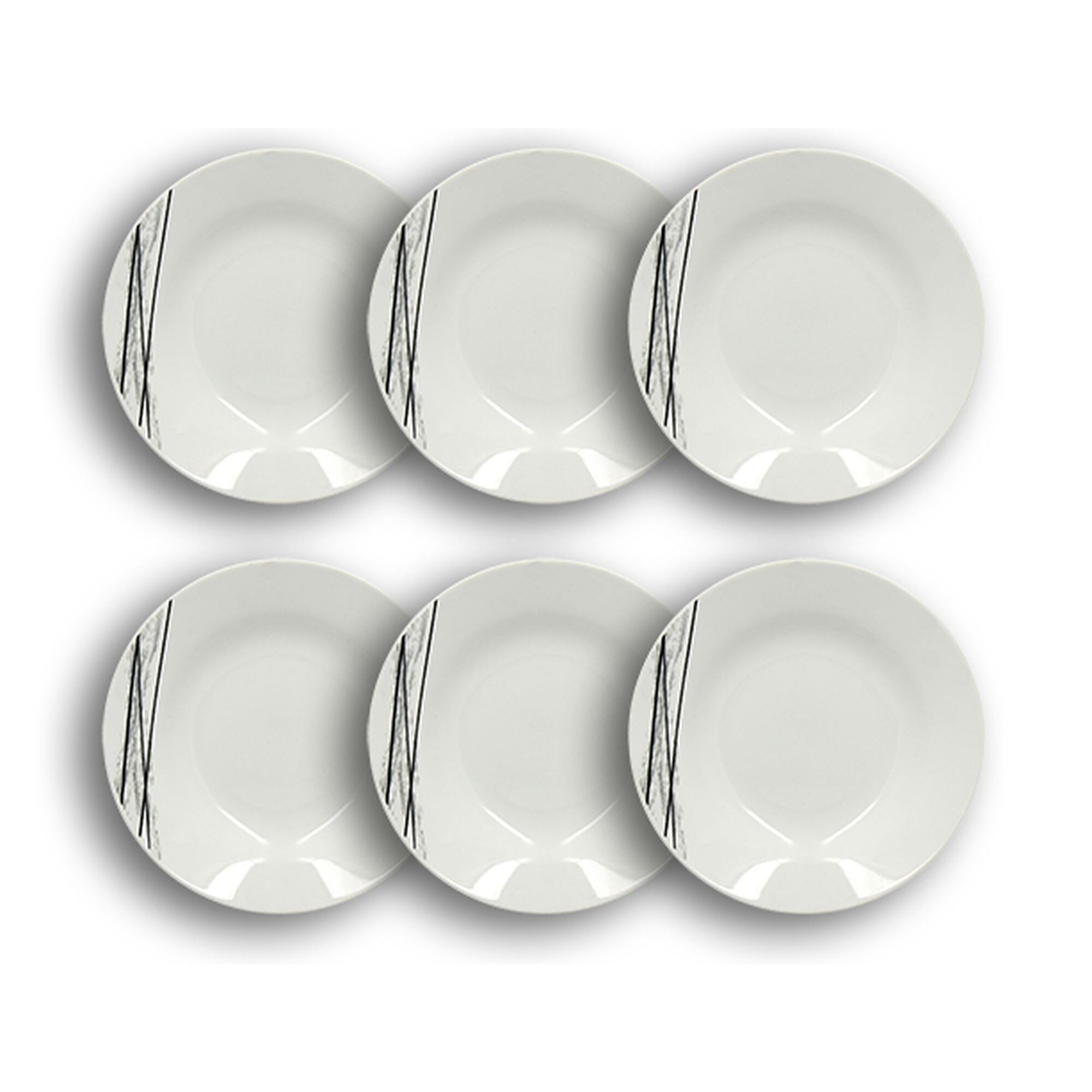 Lot de 6 assiettes creuses porcelaine blanche à rayures noires 20cm CARBONE