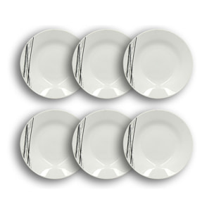 Lot de 6 assiettes creuses porcelaine blanche à rayures noires 20cm CARBONE
