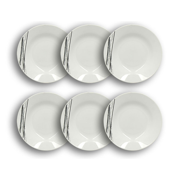 Lot de 6 assiettes creuses porcelaine blanche à rayures noires 20cm CARBONE