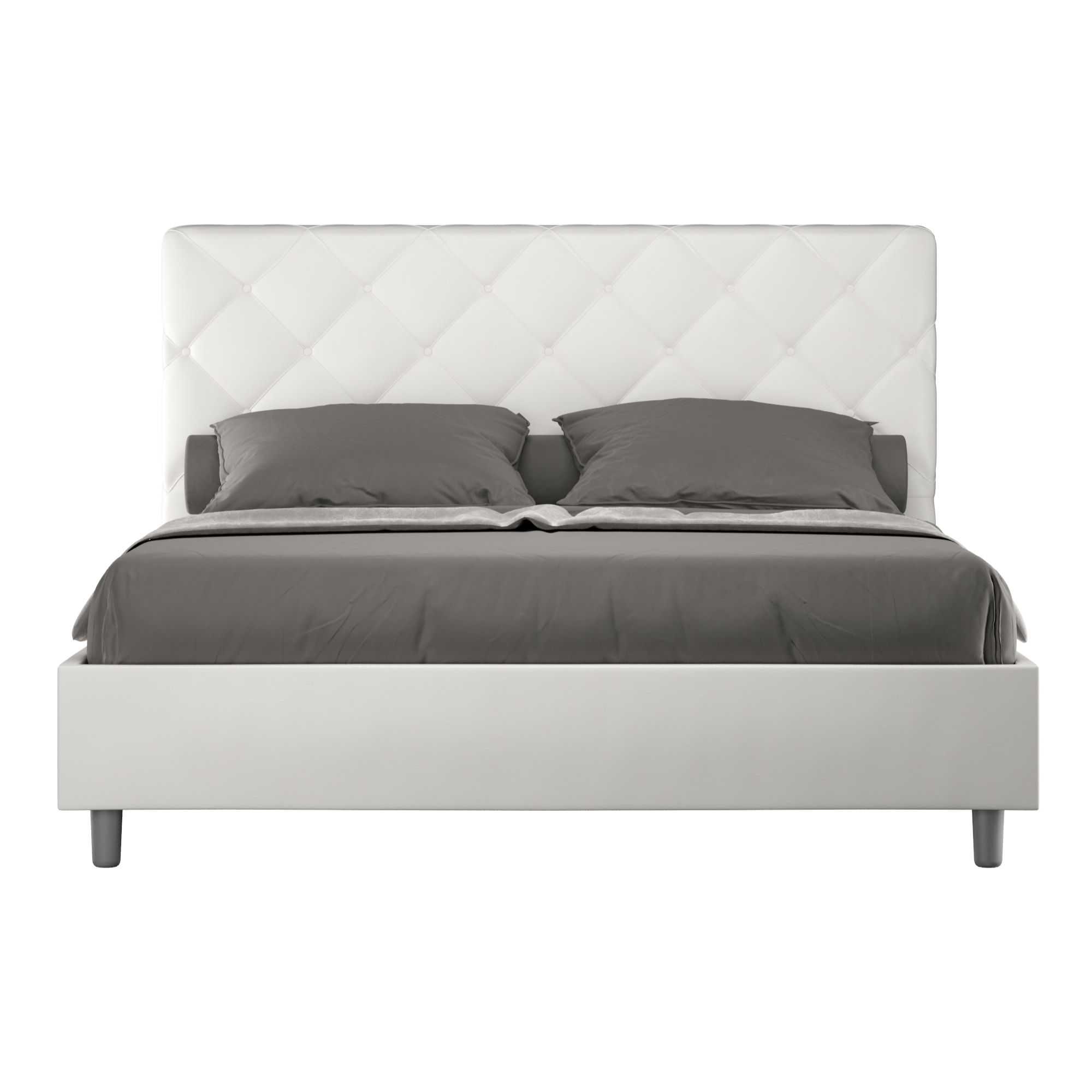 Letto matrimoniale senza rete imbottito 160x210 similpelle bianco Priya