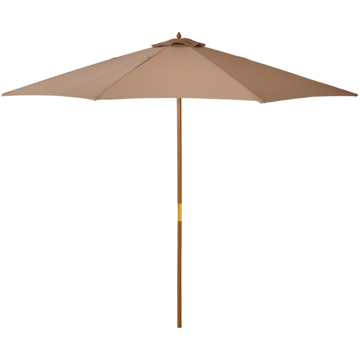 Sombrilla Terraza Exterior Ø300 cm Sombrilla de Jardín con Sistema de Polea Techo Ventilado y Poste Desmontable de Madera Parasol para Patio Terraza Caqui