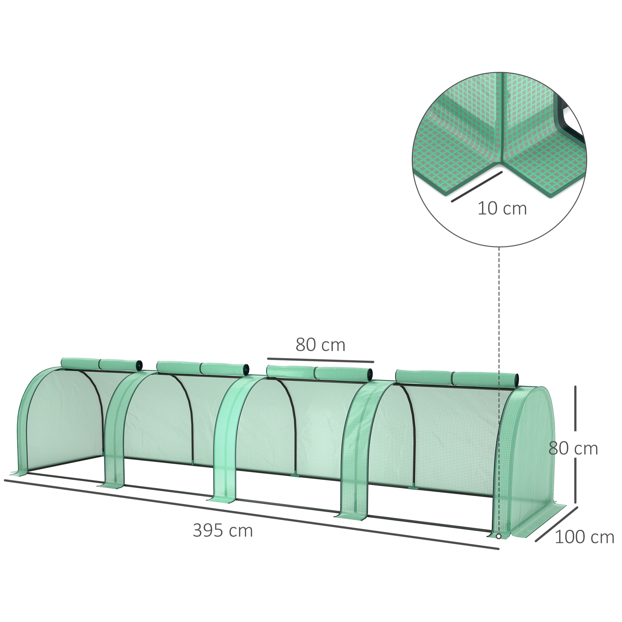 Invernadero Pequeño 395x100x80 cm Invernadero de Jardín con 4 Ventanas Enrollables Marco de Acero para Cultivos Plantas Flores Verde