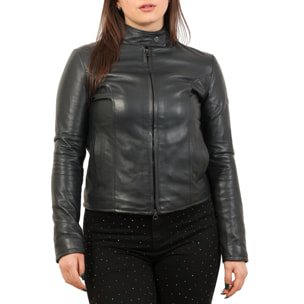 Giubbino in vera pelle di vitello Blu-Slim Fit