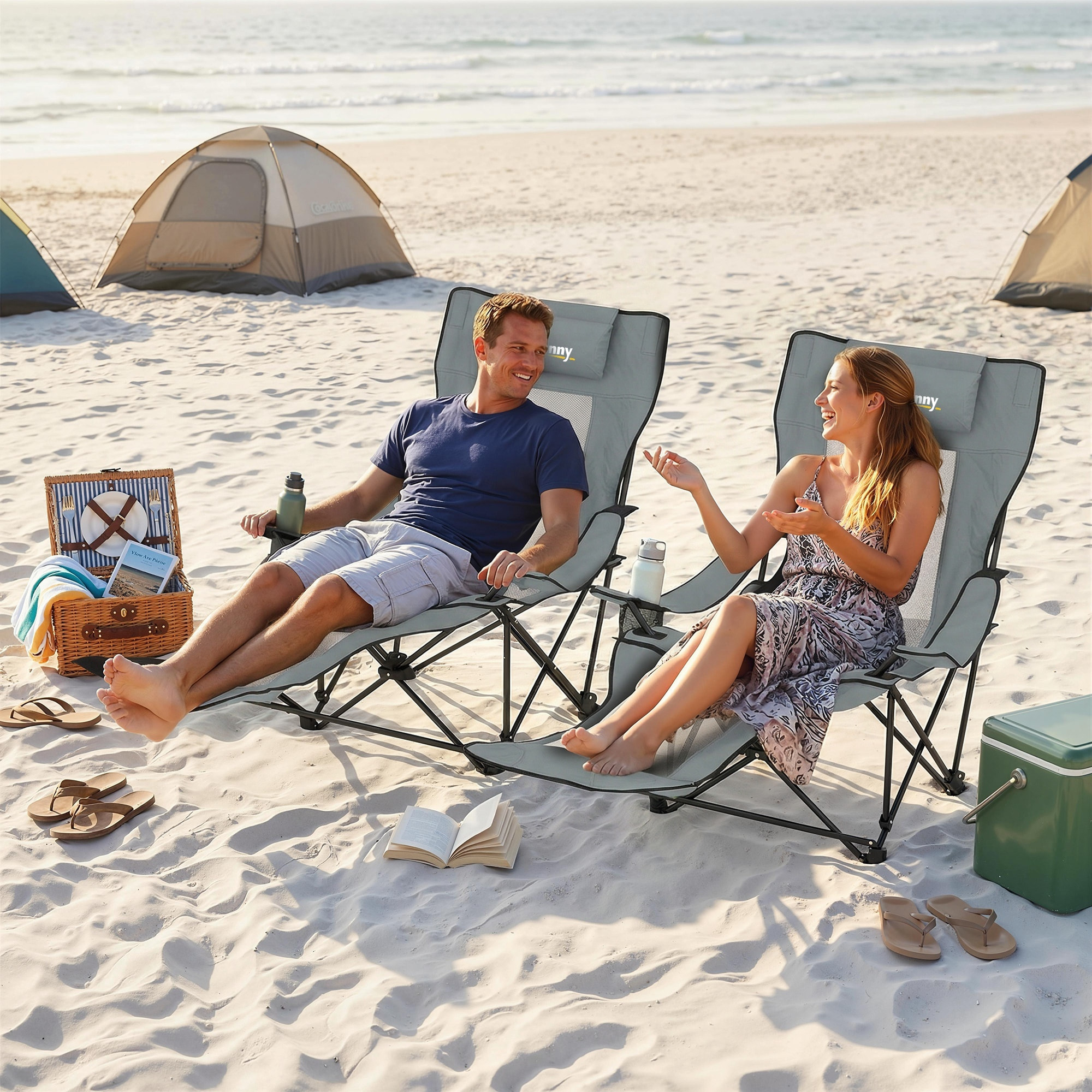 Lot de 2 chaises de camping pliantes inclinables repose-pieds rétractable